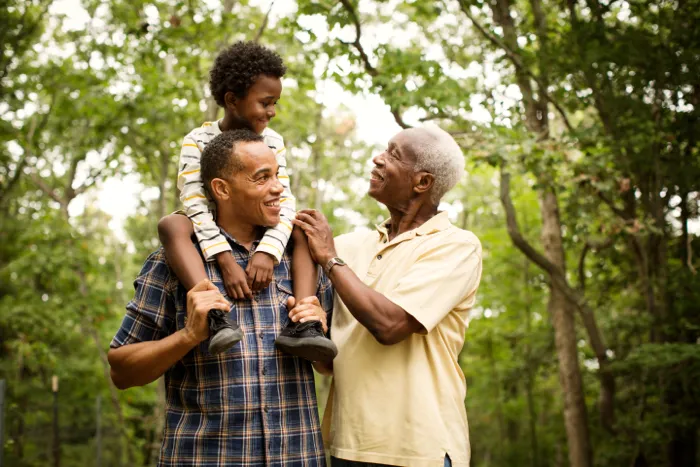 Son, Dad, and Grandfather outside